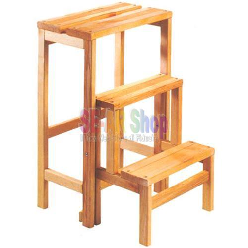 RELAX4LIFE 2 In 1 Sgabello Pieghevole E Scaletta In Legno Naturale A 3
