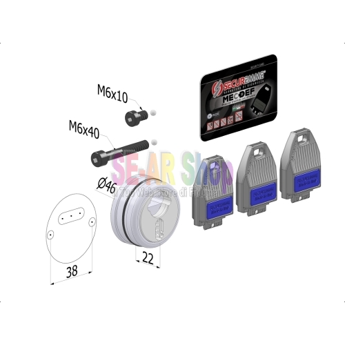 Protector per doppia mappa "MecDef" M6 Ø46xh20 mm a combinazione meccanica BREVETTATO (cover in finitura da ordinare a parte)